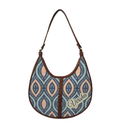 Blue Printed Half Moon Hobo Bag - Uncommongifts.in